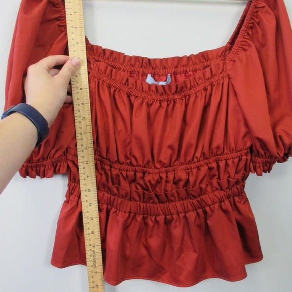 Antonio Melani Brick Beauty Smocked Blouse M Orange Puff Sleeve Preppy Chic 252 - Picture 9 of 10